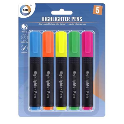 Markeer stiften - 5x stuks - fluor kleurenmix - highlighters - sneldrogend