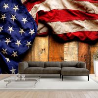 Zelfklevend fotobehang - Amerikaanse vlag op hout (hout look) Premium print - thumbnail