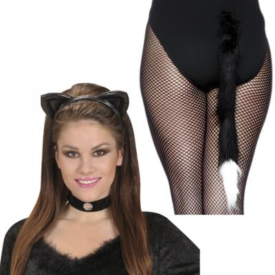Dieren verkleed accessoires set voor een kat / poes - oren diadeem en staart - voor volwassenen