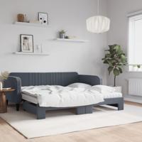 Slaapbank onderschuifbed matrassen 90x190cm fluweel donkergrijs