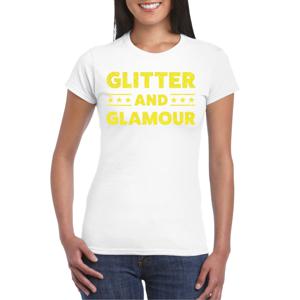 Verkleed T-shirt voor dames - glitter and glamour - wit - geel glitter - carnaval/themafeest