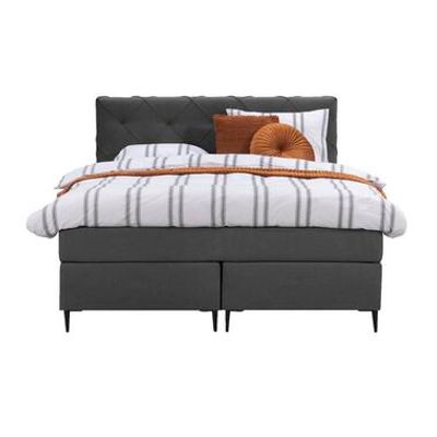 Boxspring Liv geruit - antraciet - 140x200 cm - slanke poot - Leen Bakker
