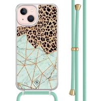 iPhone 13 hoesje met mint koord - Luipaard marmer mint