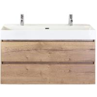 Maxx XL Badmeubelset 120 cm - Natuur Eiken - Wastafel Kube Enkel 2 Kraangaten