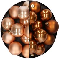 Kunststof kerstballen 6 cm - 24x stuks - lichtbruin en bruin - Kerstbal - thumbnail