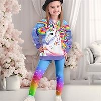 Voor meisjes 3D Eenhoorn Sweatshirt en legging Set Roze Lange mouw 3D-afdrukken Herfst Winter Actief Modieus Dagelijks Polyester Kinderen 3-12 jaar Strakke ronde hals Buiten Afspraakje Vakantie Lightinthebox