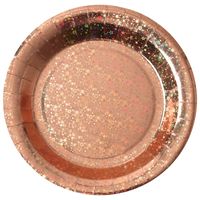 Feest wegwerpbordjes - glitter - 10x stuks - 23 cm - rosegoud