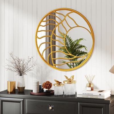 φ80cm Decoratieve Wandspiegel met Gouden Lijst Asymmetrische Grote Spiegel Ronde Wanddecoratie voor de Woonkamer