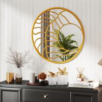 φ80cm Decoratieve Wandspiegel met Gouden Lijst Asymmetrische Grote Spiegel Ronde Wanddecoratie voor de Woonkamer