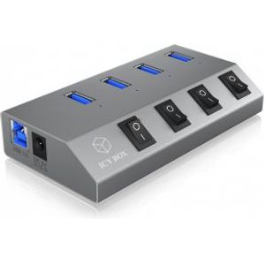 ICY BOX 4 Poorten Hub USB 3.0 Antraciet