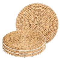 Placemat van afgewerkt zeegras - 4x - naturel - rond - dia 35 cm