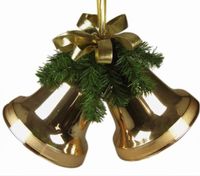 Twee klokken kerst goud 13 cm groen met strik - Hortus