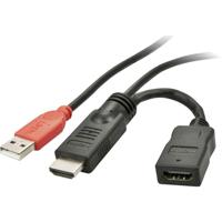 LINDY 41080 HDMI-kabel HDMI Stroomkabel HDMI-A-stekker, USB-A stekker, HDMI-A-bus 0.15 m Zwart - thumbnail