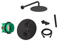 Hansgrohe Ecostat S inbouw douchekraan rond met Saniclear Nero 30cm douchekop en wandarm regendouche zwart - thumbnail