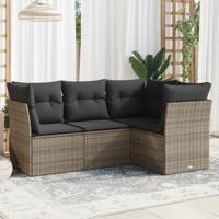 4-delige Loungeset met kussens poly rattan grijs