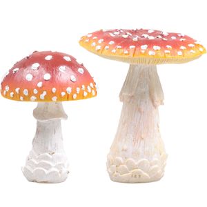 Decoratie paddenstoelen setje met 2x vliegenzwam paddenstoelen - herfst thema