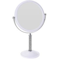 Witte make-up spiegel met strass steentjes rond dubbelzijdig 17,5 x 33 cm