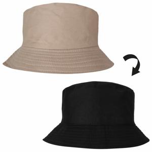 Vissershoedje/zonnehoedje - beige/zwart - one size - volwassenen - bucket hat - 2 zijdig