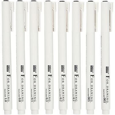 Fineliners, lijndikte 0,03+0,05+0,1+0,2+0,3+0,5+0,8+1,0 mm, zwart, 8 stuk/ 1 doos