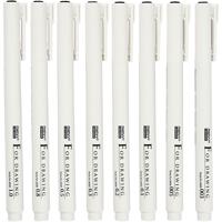 Fineliners, lijndikte 0,03+0,05+0,1+0,2+0,3+0,5+0,8+1,0 mm, zwart, 8 stuk/ 1 doos