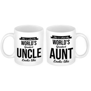 Worlds greatest Aunt en Uncle mok - Cadeau beker set voor Oom en Tante