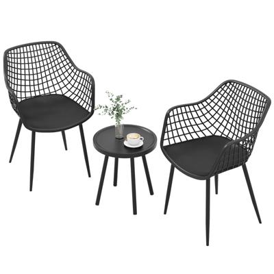 Patio Tafel en Stoelen Set Bistro Tafel en Stoelen met PP Zitting en Blad Metalen Meubelset voor Binnen en Buiten Zwart