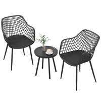 Patio Tafel en Stoelen Set Bistro Tafel en Stoelen met PP Zitting en Blad Metalen Meubelset voor Binnen en Buiten Zwart