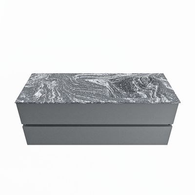 MONDIAZ VICA-DLUX 130cm badmeubel onderkast Plata 2 lades. Inbouw wastafel CLOUD rechts zonder kraangat, kleur Lava.