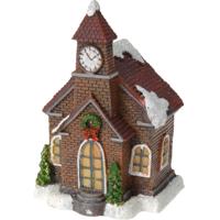 Verlicht kerstkerkje - rood dak - polystone - 13 cm - kleur veranderende lichtjes - kerstdorp Verlicht kerstkerkje - rood dak - polystone - 13 cm - kleur veranderende lichtjes - kerstdorp