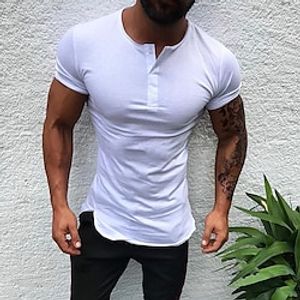 Voor heren T-shirt Henley-shirt Effen Henley Casual Feestdagen Korte mouw Kleding Modieus Lichtgewicht Spier Groot en klein Lightinthebox