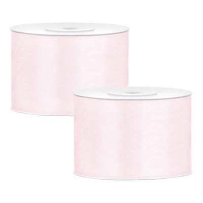Partydeco Cadeaulint - 2x - poeder roze - 5 cm x 25 meter - satijn - sierlint - inpakken - decoratie
