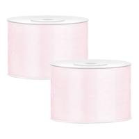 Partydeco Cadeaulint - 2x - poeder roze - 5 cm x 25 meter - satijn - sierlint - inpakken - decoratie