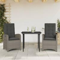 3-delige Tuinset met kussens poly rattan grijs