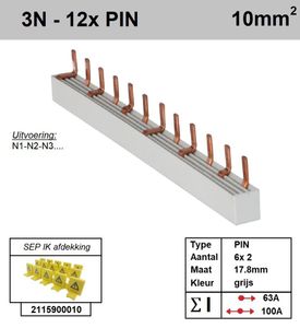 SEP Verdeelkam 3f+n pin 12 mod 18mm grijs P04012G50