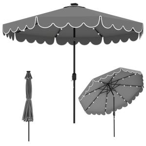 300 cm Parasol met LED-verlichting Tuinparasol met Slinger en Volant aan Beide Zijden 35° Kantelbaar Grijs