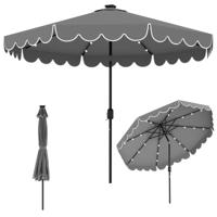 300 cm Parasol met LED-verlichting Tuinparasol met Slinger en Volant aan Beide Zijden 35° Kantelbaar Grijs