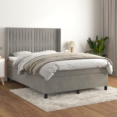 Boxspring met matras fluweel lichtgrijs 140x190 cm