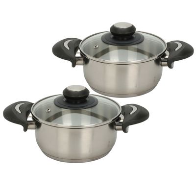 Excellent Houseware Kookpannen set - 2x - glazen deksel - RVS - 1.8/2.7 liter Excellent Houseware Kookpannen set - 2x - glazen deksel - RVS - 1.8/2.7 liter