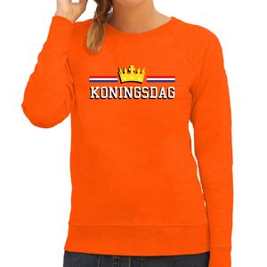 Koningsdag sweater met gouden kroon oranje voor dames - Koningsdag truien