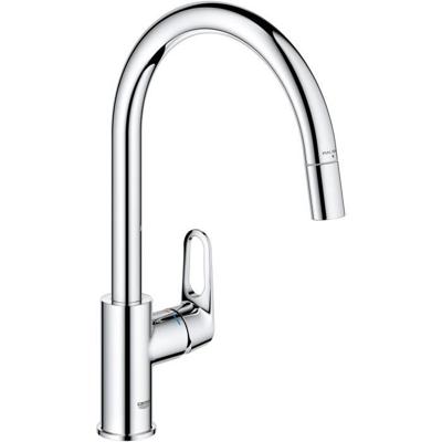 Keukenkraan - Chroom - Hoge C-vormige uitloop - Uittrekbare perlator - 360° draaibaar - Doorstroombegrenzer - GROHE Start Flow - 30569000