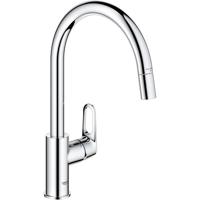 Keukenkraan - Chroom - Hoge C-vormige uitloop - Uittrekbare perlator - 360° draaibaar - Doorstroombegrenzer - GROHE Start Flow - 30569000