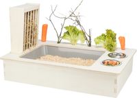 Trixie Voederstation met voerbak / waterbak / hooiruif hout naturel - thumbnail