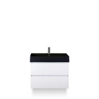 Maxx XL Badmeubelset 80 cm - Wit Hoogglans - Wastafel Kube Zwart 1 kraangat