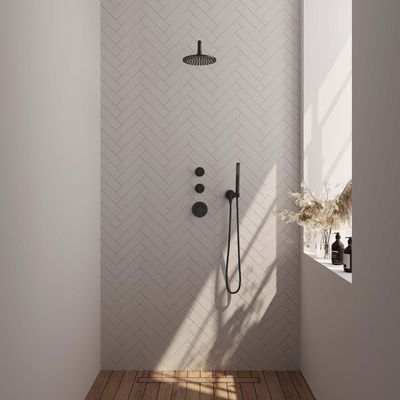 Inbouw Regendouche Set Brauer Black Edition Gebogen Wanduitloop Ronde Hoofddouche 20 cm Met Twee Stopkranen Mat Zwart