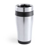Warmhoudbeker/thermos isoleer&amp;nbsp;koffiebeker/mok - RVS - zilver/zwart - 450 ml   -