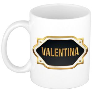 Naam cadeau mok / beker Valentina met gouden embleem 300 ml