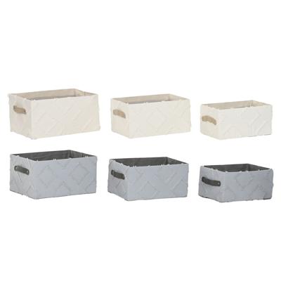Mandenset Home ESPRIT Grijs Crème 35 x 25 x 18 cm (3 Onderdelen) (2 Stuks)