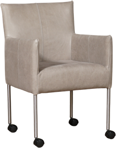 Leren eetkamerstoel Desire - met wieltjes en armleuning - Leer Lightgrey - Kleur poot, RVS - Zwenkwiel zwart