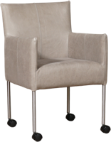 Leren eetkamerstoel Desire - met wieltjes en armleuning - Leer Lightgrey - Kleur poot, RVS - Zwenkwiel zwart