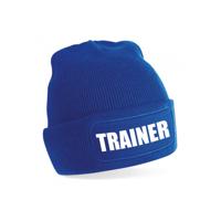 Muts tekst trainer - blauw - voor volwassenen - Cadeau trainer / coach - wintermutsen